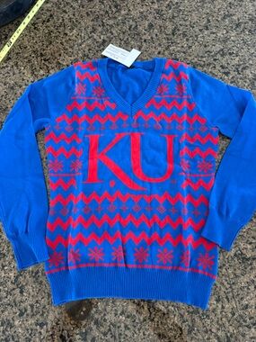 FOCO Kansas Jayhawks University of Kansas KU NCAA Knit V-Neck Sweater Womens szM